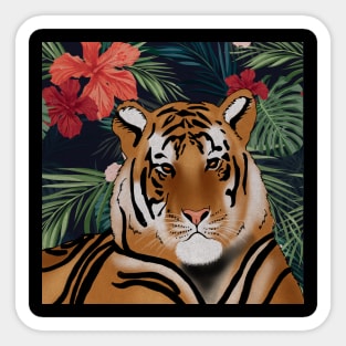 Tropcial Art with Beautiful Tiger Floral Sticker